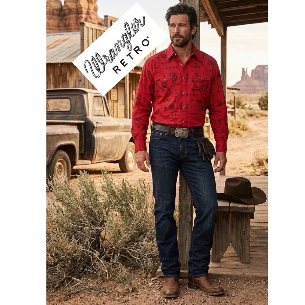 Wrangler Retro Mens Red Southwestern Print Western Snap Shirt LW7516R XL Rodeo